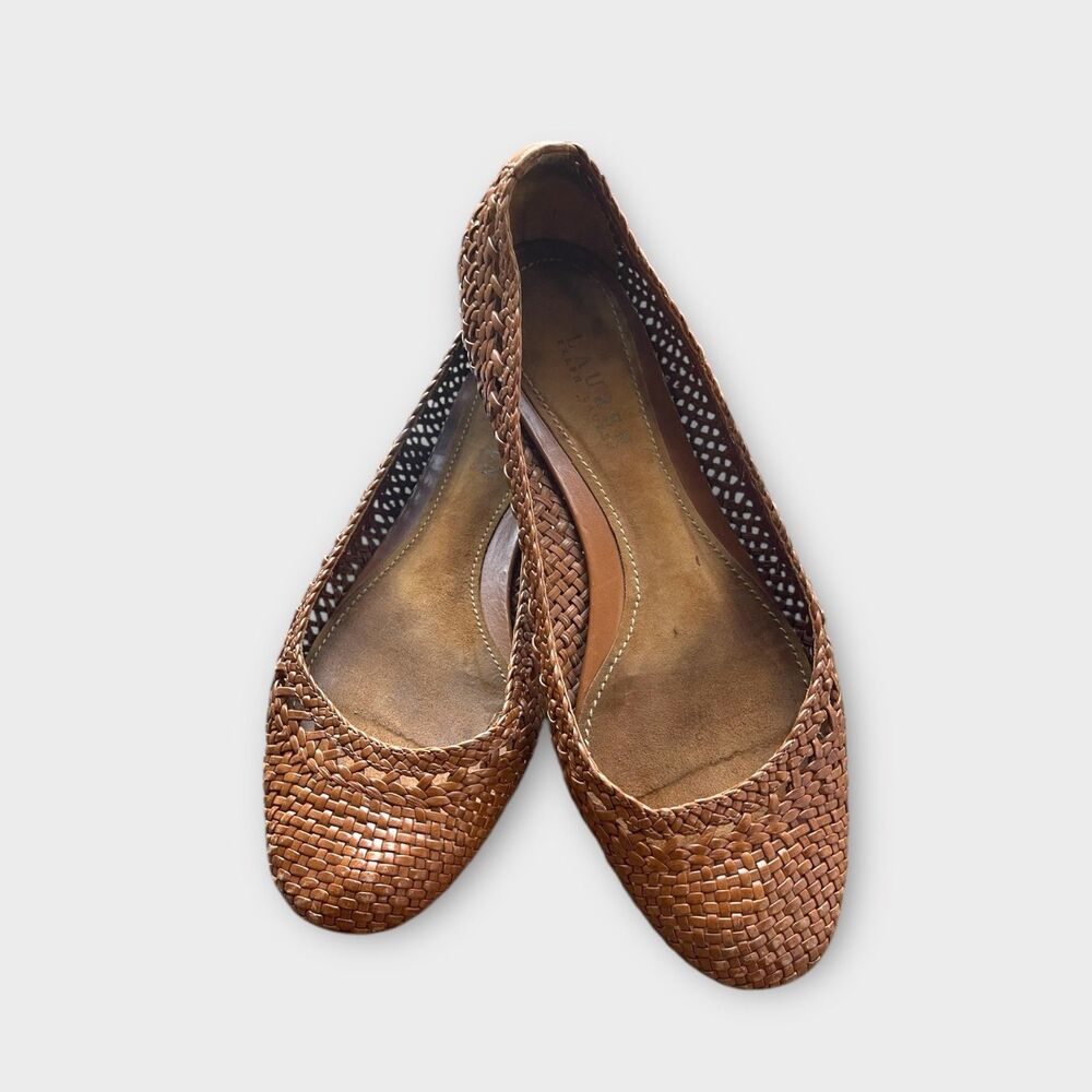 Lauren Ralph Lauren Braided Woven Leather Ballet Flats Sz 9.5 Boho Balletcore